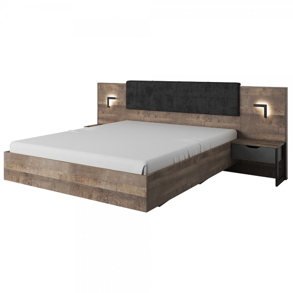 ARDEN | postel dvoulůžko + 2x noční stolek s LED osvětlením | 160x200 cm | sand grange/matera