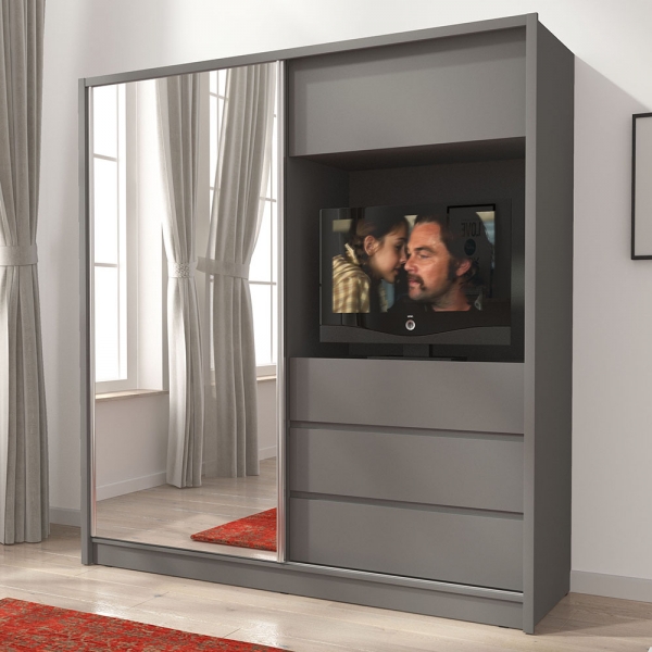 Šatní skříň TV 200 | se zrcadlem | šedá grafit