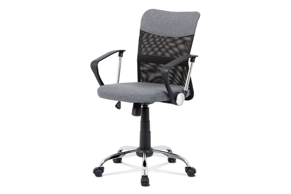 Juniorská kancelářská židle, šedá látka, černá MESH, houpací mech, kříž chrom