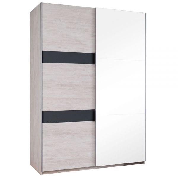 DENVER dg | šatní skříň SZ150 + zrcadlo | 150 cm | dub bílý / grafit