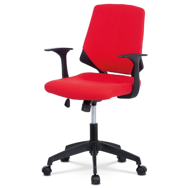 Juniorská kancelářská židle, potah červená látka, černý plast, houpací mechanism