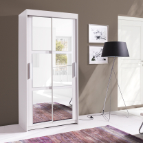 Šatní skříň KARO | 120 cm | se zrcadlem | posuvné dveře | bílá