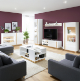 Obývací stěna ARCO s komodou | 6 dílů | 270 cm + 138 cm + 100x60 cm | bílá mat/lesk/dub grandson