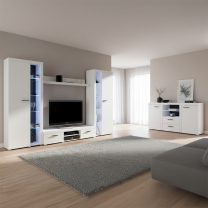 Obývací stěna RUMBA XL + komoda 2F2S | 300 + 156,4 cm | bílá