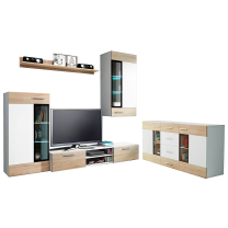 Obývací stěna TANGO + komoda | 235 cm + 169 cm | bílá/sonoma | AKCE do VYPRODÁNÍ