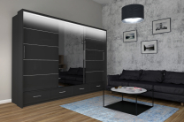 Šatní skříň 250 cm - černá - AKCE + LED osvětlení