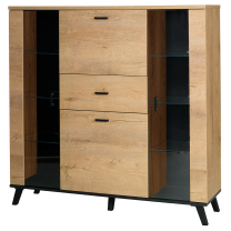 Obývací stěna se skříní JOHN II | 5 dílů | sestava B | 333 cm + stolek 101x61 cm | dub lefkas světlý/černá