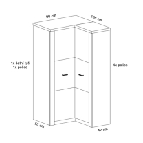 INDIANAPOLIS k | šatní skříň rohová I-14 | LEVÁ | kraft bílý