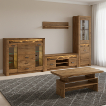 Obývací stěna INDIANAPOLIS s | sestava A | 330 cm + stolek 120x60 cm | jasan světlý
