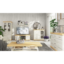 KARA | TV stolek K12 | 97 cm | kraft bílý/zlatý