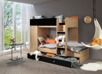 Dvoupatrová postel s přistýlkou SMART 2 - UNIVERZÁLNÍ - dub artisan/černá
