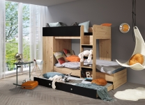 Dvoupatrová postel s přistýlkou SMART 2 - UNIVERZÁLNÍ - dub artisan/černá