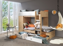 Dvoupatrová postel s přistýlkou SMART 2 - UNIVERZÁLNÍ - dub artisan/bílá