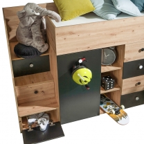 Patrová postel SMART 3 | 90x200 | LEVÁ | s úložnými prostory a stolkem | artisan/černá