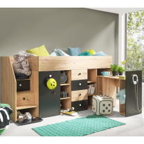 Patrová postel SMART 3 | 90x200 | LEVÁ | s úložnými prostory a stolkem | artisan/černá