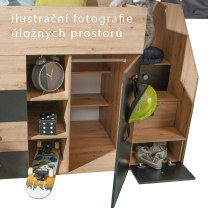 Patrová postel SMART 3 | 90x200 | PRAVÁ | s úložnými prostory a stolkem | artisan/bílá