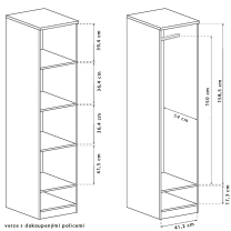 TADEUSZ L | šatní skříň T-9 | 46 cm | UNI provedení | lefkas
