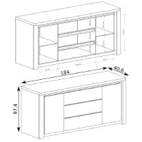 LIVINIO | komoda L-8 | 184 cm | V CENĚ LED LIŠTA | ribbeck/bílá lesk