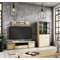 Mediolan - TV stolek M12 + KOVOVÉ NOŽIČKY - natural hikora + dekorační deska