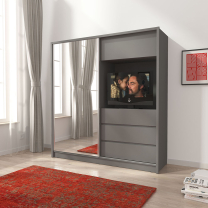 Šatní skříň TV 200 | se zrcadlem | šedá grafit