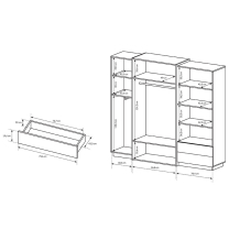 3D | šatní skříň 230 se zrcadlem| bílá/dub kraft zlatý
