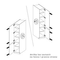 LARA wh | vysoká skříňka 40DK-210 2F potravinová | 40 cm | UNI dvířka | bílá lesk
