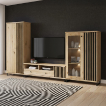 Obývací stěna se skříní CALI | 3 díly + ČERNÉ NOHY | 333,5 cm | sestava F | artisan