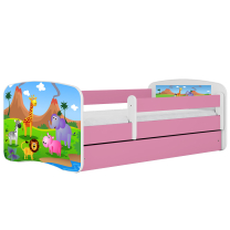 Babydreams | jednolůžko 180x80 cm | růžová/bílá | safari