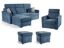 Sedací souprava SLIM Rosario + křeslo + 2x taburet ZDARMA | 460/453 modrá | POSLEDNÍ KUS