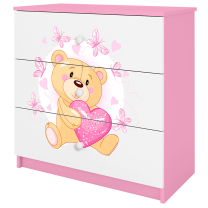 Babydreams | komoda | růžová/bílá | medvídek s motýlky