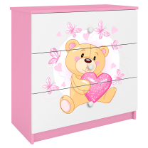 Babydreams | komoda | růžová/bílá | medvídek s motýlky
