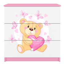 Babydreams | komoda | růžová/bílá | medvídek s motýlky