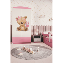 Babydreams | šatní skříň | růžová/bílá | medvídek s kytičkami