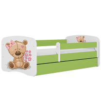 Babydreams | jednolůžko 180x80 | zelená/bílá | medvídek s kytičkami
