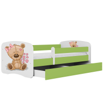 Babydreams | jednolůžko 180x80 | zelená/bílá | medvídek s kytičkami