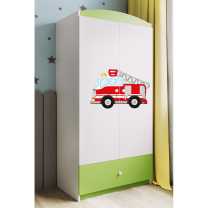 Babydreams | šatní skříň | zelená/bílá | hasičské auto