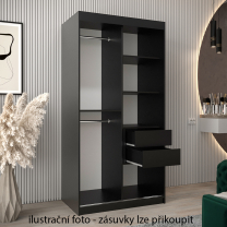 Šatní skříň Riflo Slim 2 | 120 cm | reliéf rybí kosti | černá/bílá