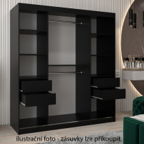 Šatní skříň Riflo Slim 2 | 200 cm | reliéf rybí kosti | černá/bílá