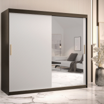 Šatní skříň Riflo Slim 2 | 200 cm | reliéf rybí kosti | černá/bílá