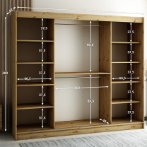 Šatní skříň Riflo Slim 2 | 250 cm | reliéf rybí kosti | bílá/černá