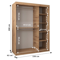 Šatní skříň Riflo Wave 1 | 150 cm | bílá/černá