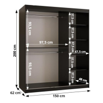 Šatní skříň Kair | 150 cm | černá/jasan světlý