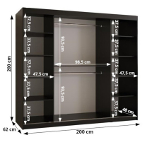 Šatní skříň Kair 1 | 250 cm | černá/jasan světlý
