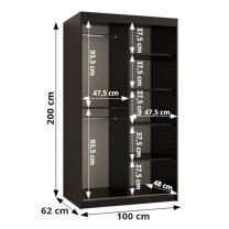 Šatní skříň Kair 2 | 100 cm | černá/jasan světlý