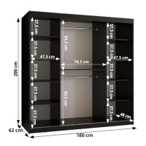 Šatní skříň Lima | 180 cm | černá/jasan