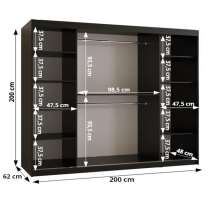 Šatní skříň Ramiro 2 | 200 cm | černá/bílá