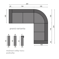 Sedací souprava TROPIC 3 | PRAVÁ | kulatý roh | VÝBĚR Z PRAVÉ HOVĚZÍ KŮŽE