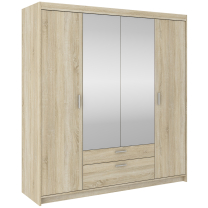 Šatní skříň ELENA 4D 2S + zrcadlo + nástavec | 176,3 cm | dub sonoma