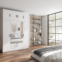Šatní skříň ELENA 4D 2S + zrcadlo + nástavec | 176,3 cm | bílá