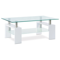 Konferenční stolek 110x60x45 cm, bílý lesk / čiré sklo 8 mm | VÝPRODEJ